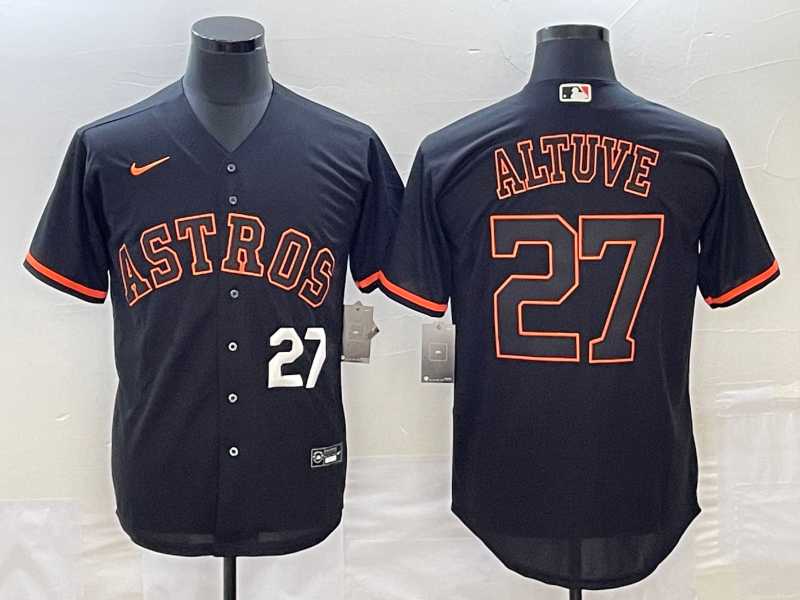 Men%27s Houston Astros #27 Jose Altuve Number Lights Out Black Fashion Stitched MLB Cool Base Nike MLB Jersey